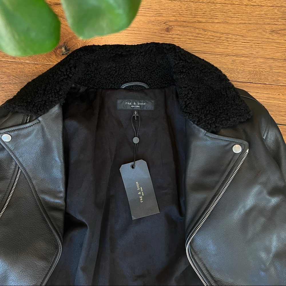 Rag & Bone Buzz Shearling-Trim Leather Moto Jacket - Picture 6 of 14